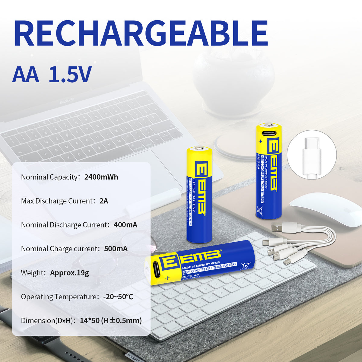 LIRAA --  1.5V AA USB Lithium Rechargeable Battery