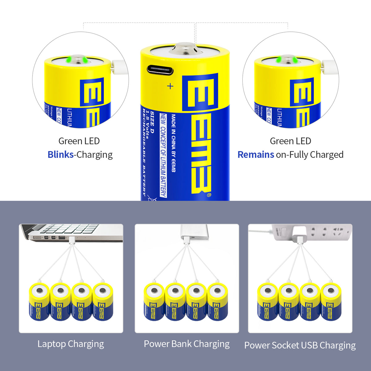 LIRD --  1.5V D USB Lithium Rechargeable Battery