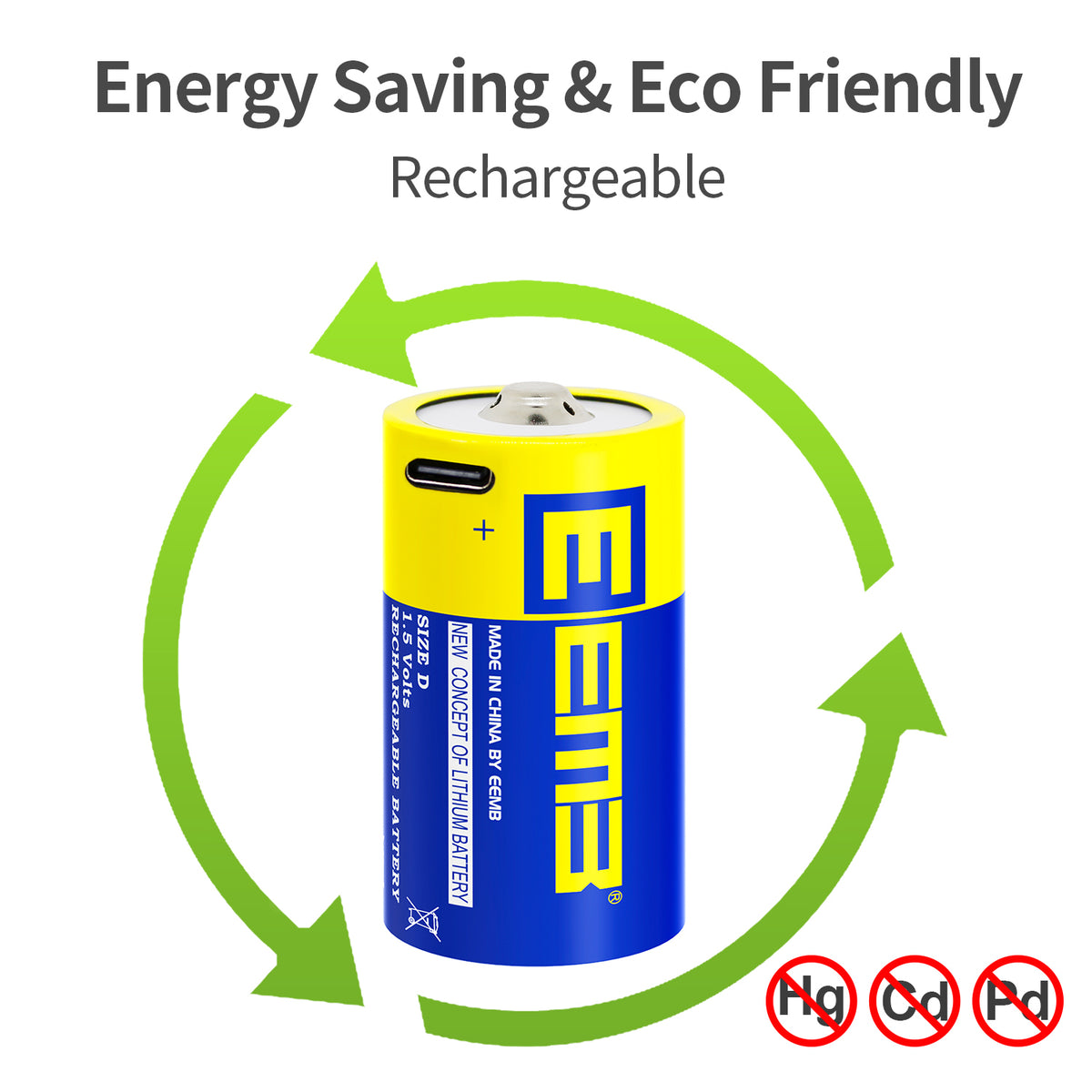 LIRD --  1.5V D USB Lithium Rechargeable Battery