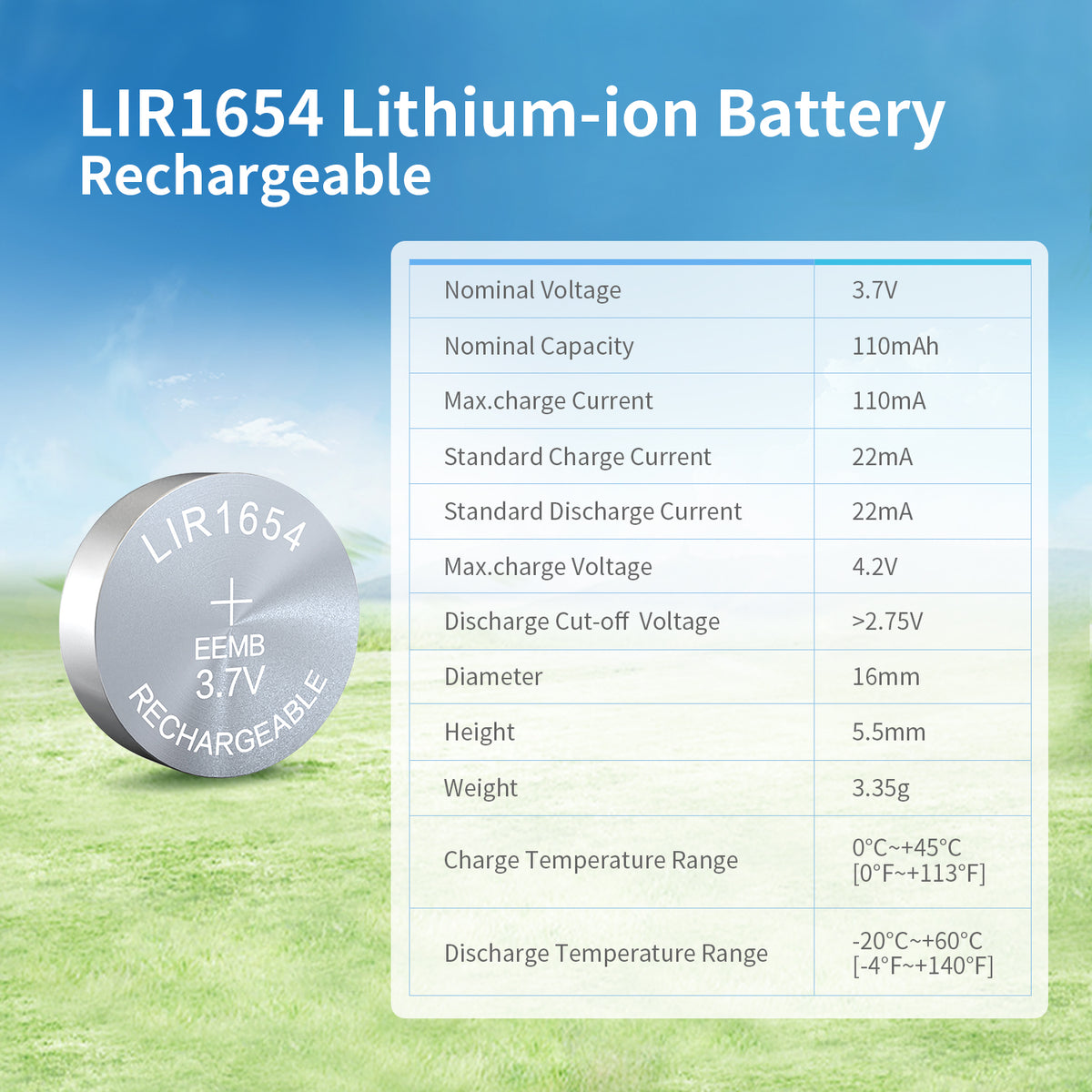 LIR1654 --  3.7V 110mAh