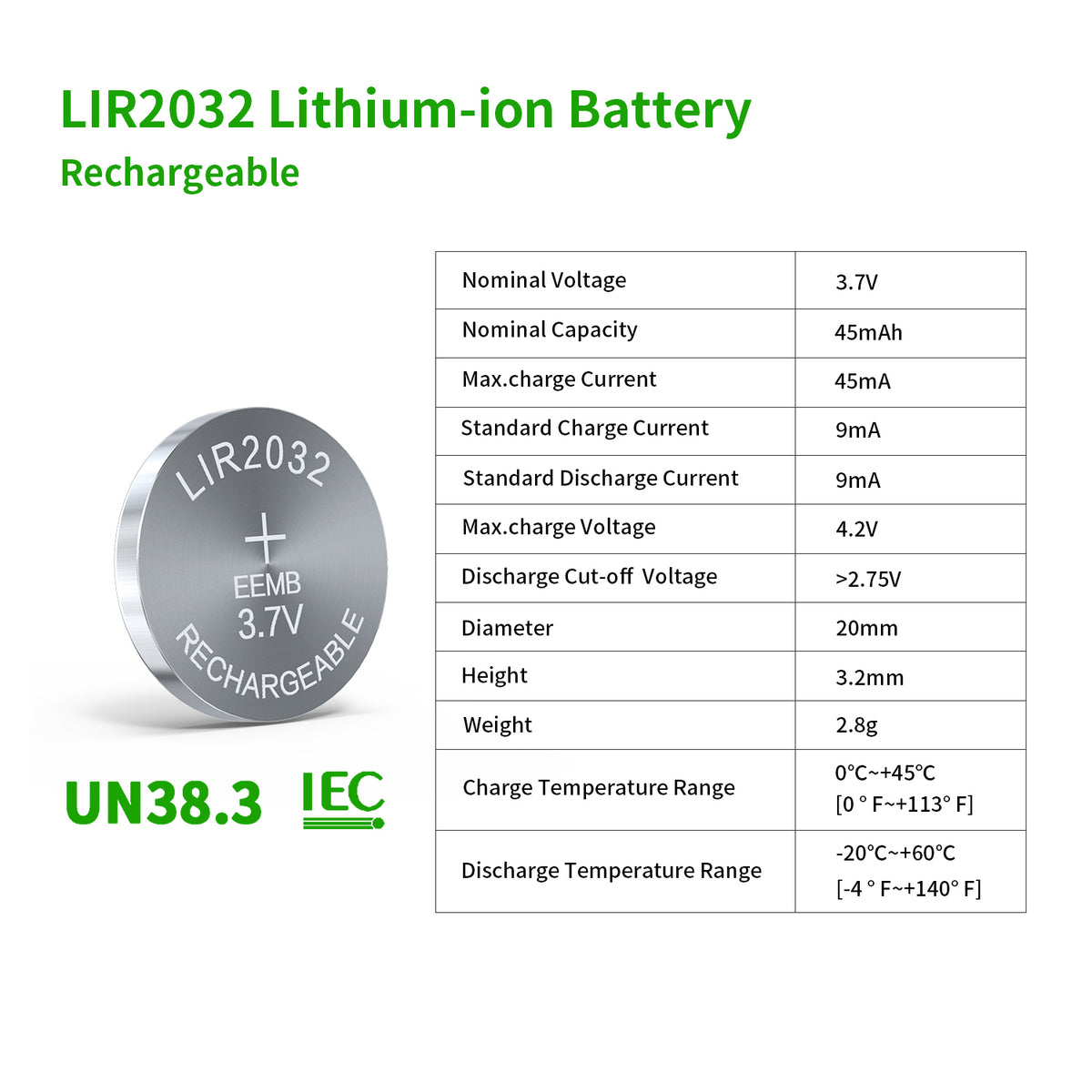 LIR2032 --  3.7V 45mAh