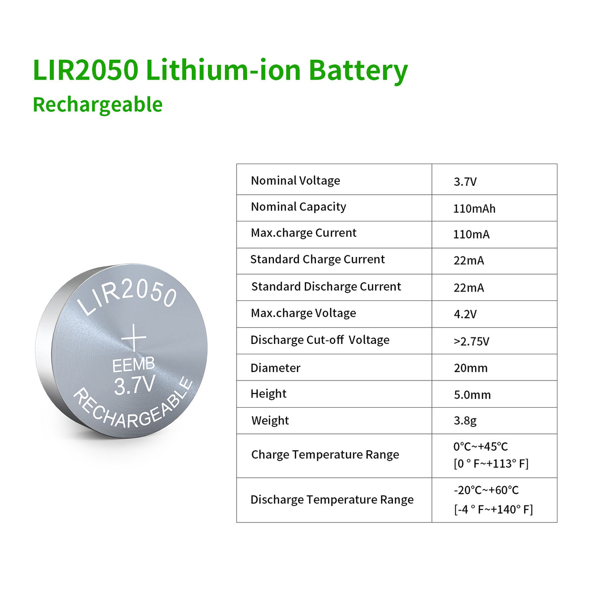 LIR2050 --  3.7V 110mAh