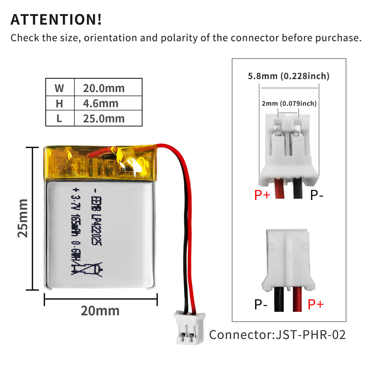 LP422025 -- 3.7V 165mAh