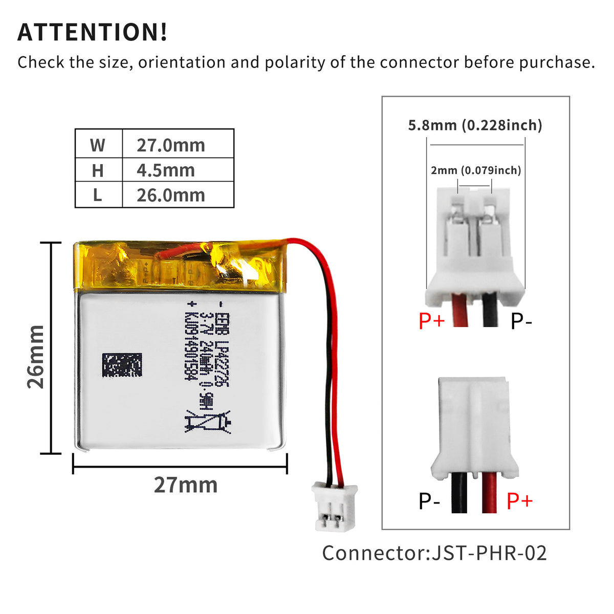 LP422726 -- 3.7V 240mAh
