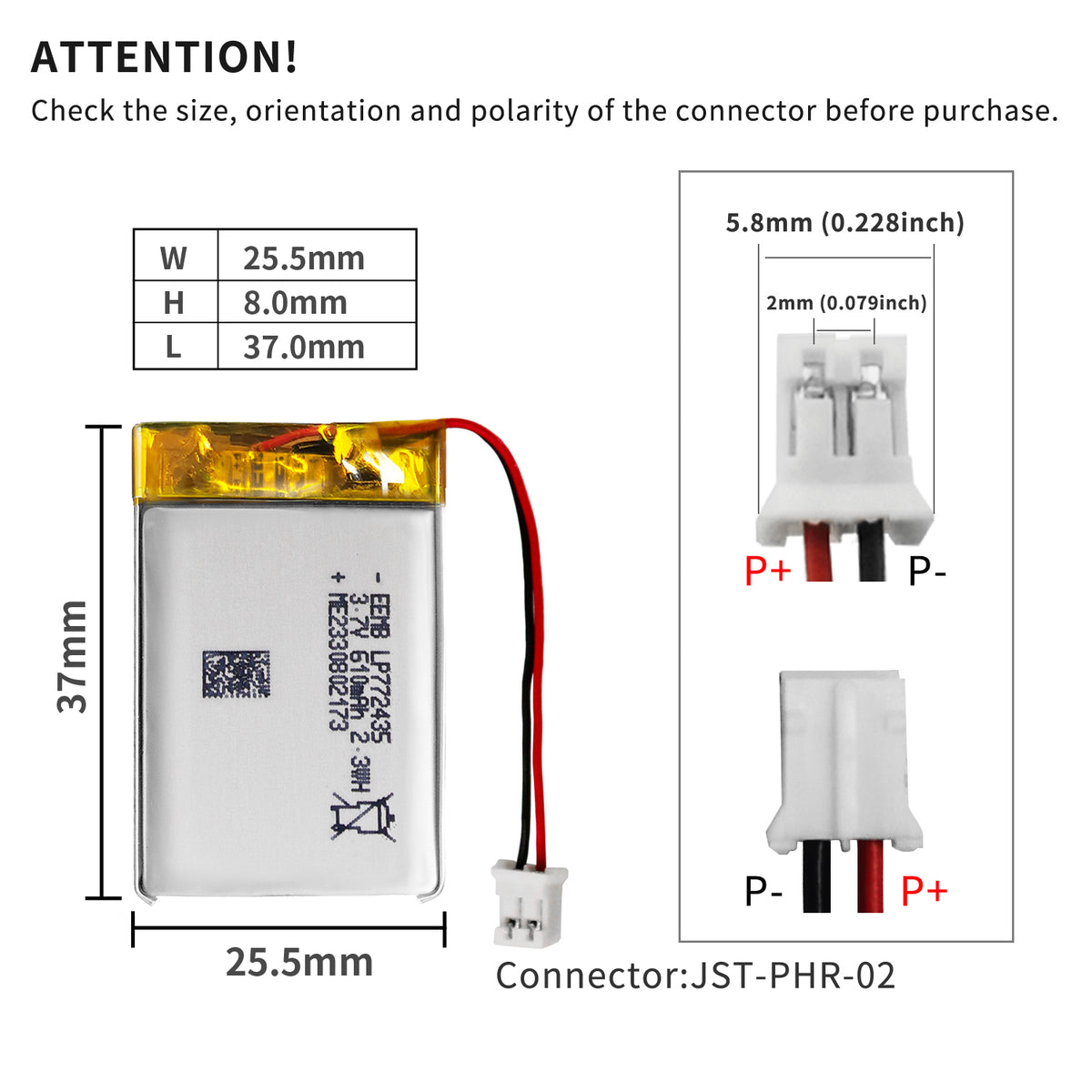 LP772435 -- 3.7V 630mAh