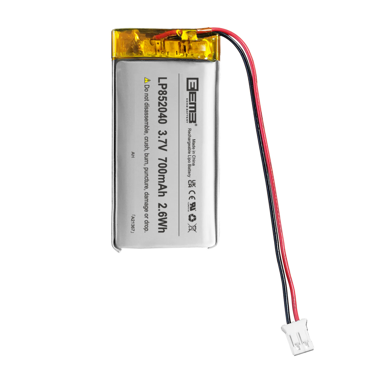 LP852040-- 3.7V  620 mAh