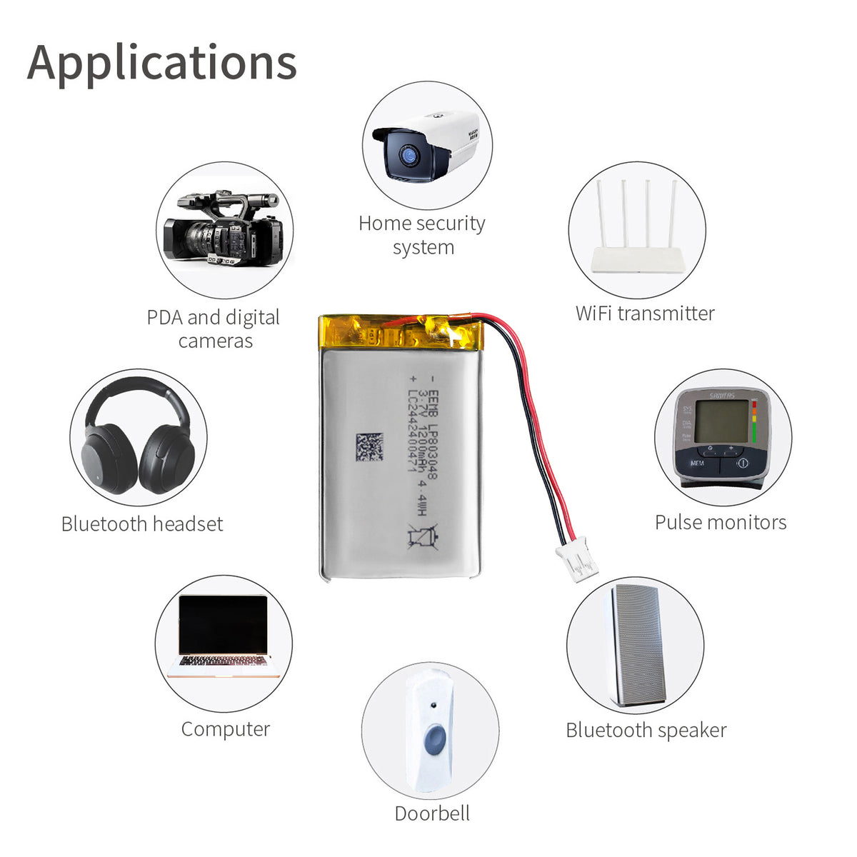 LP803048-- 3.7V  1200 mAh