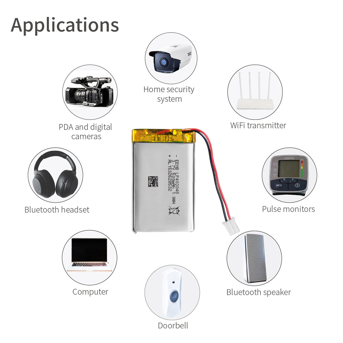 LP403048 -- 3.7V  500 mAh