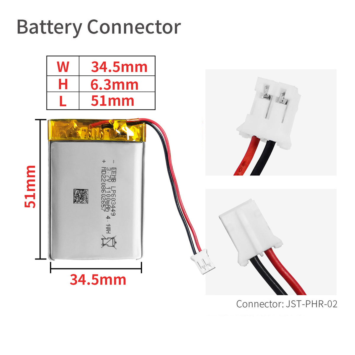 LP603449 -- 3.7V  1100  mAh