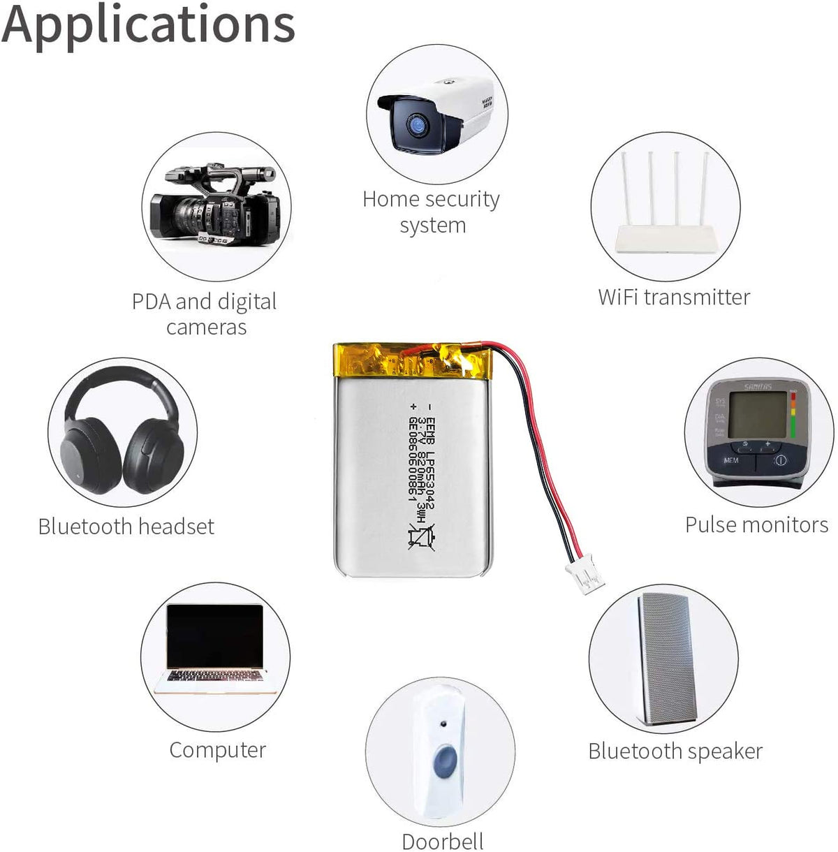 LP653042 -- 3.7V  820  mAh