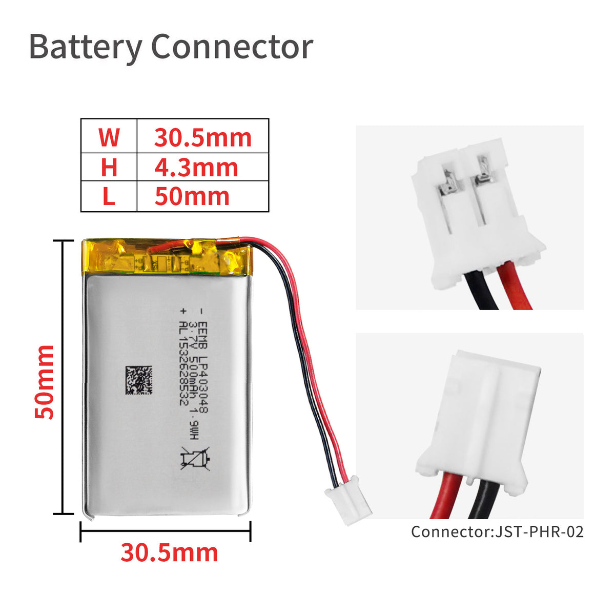 LP403048 -- 3.7V  500 mAh