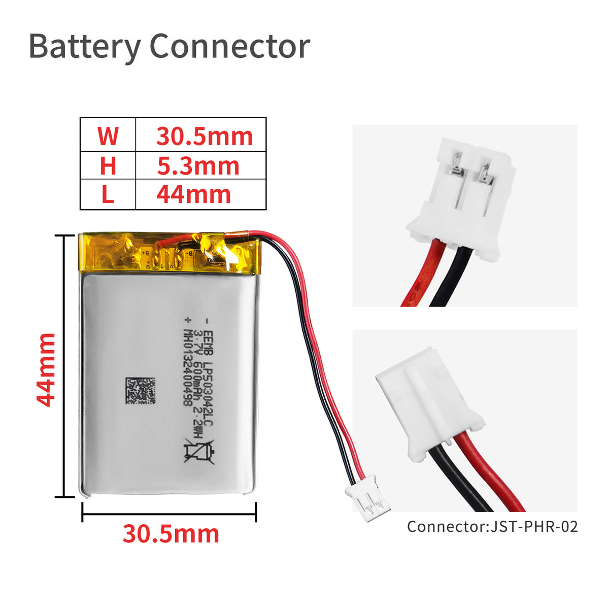 LP503042 -- 3.7V  600 mAh