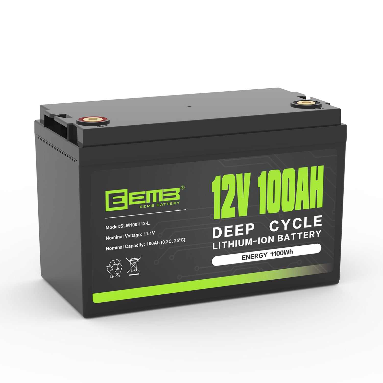 EEMB 12V 100AH Deep Cycle Li-ion Battery Energy Storage 1.2kWh Solar-RV-OffGrid Power Lead Acid Batteries Replacement