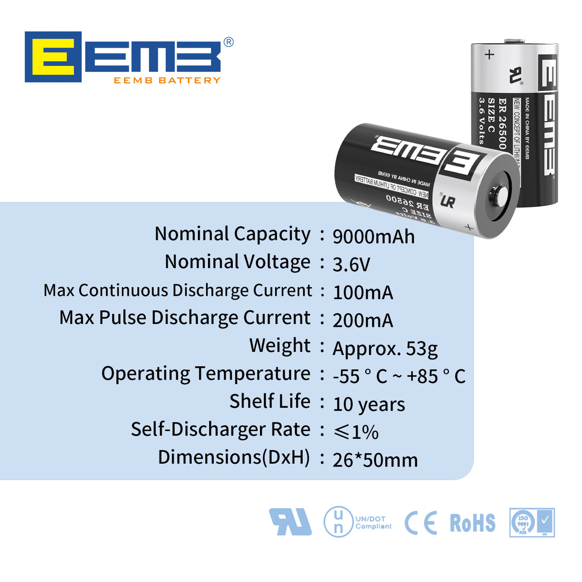 ER26500 --  C  3.6V 9000mAh