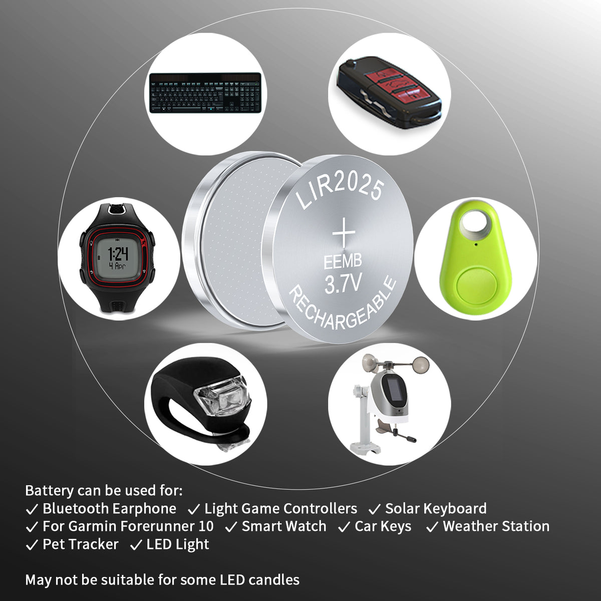 LIR2025 --  3.7V 40mAh Rechargeable