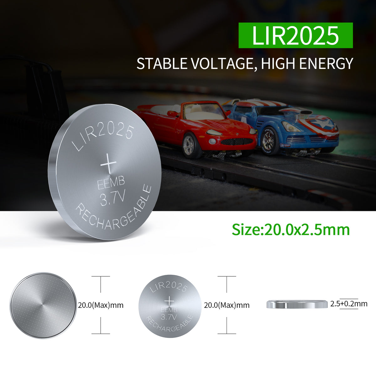 LIR2025 --  3.7V 40mAh Rechargeable