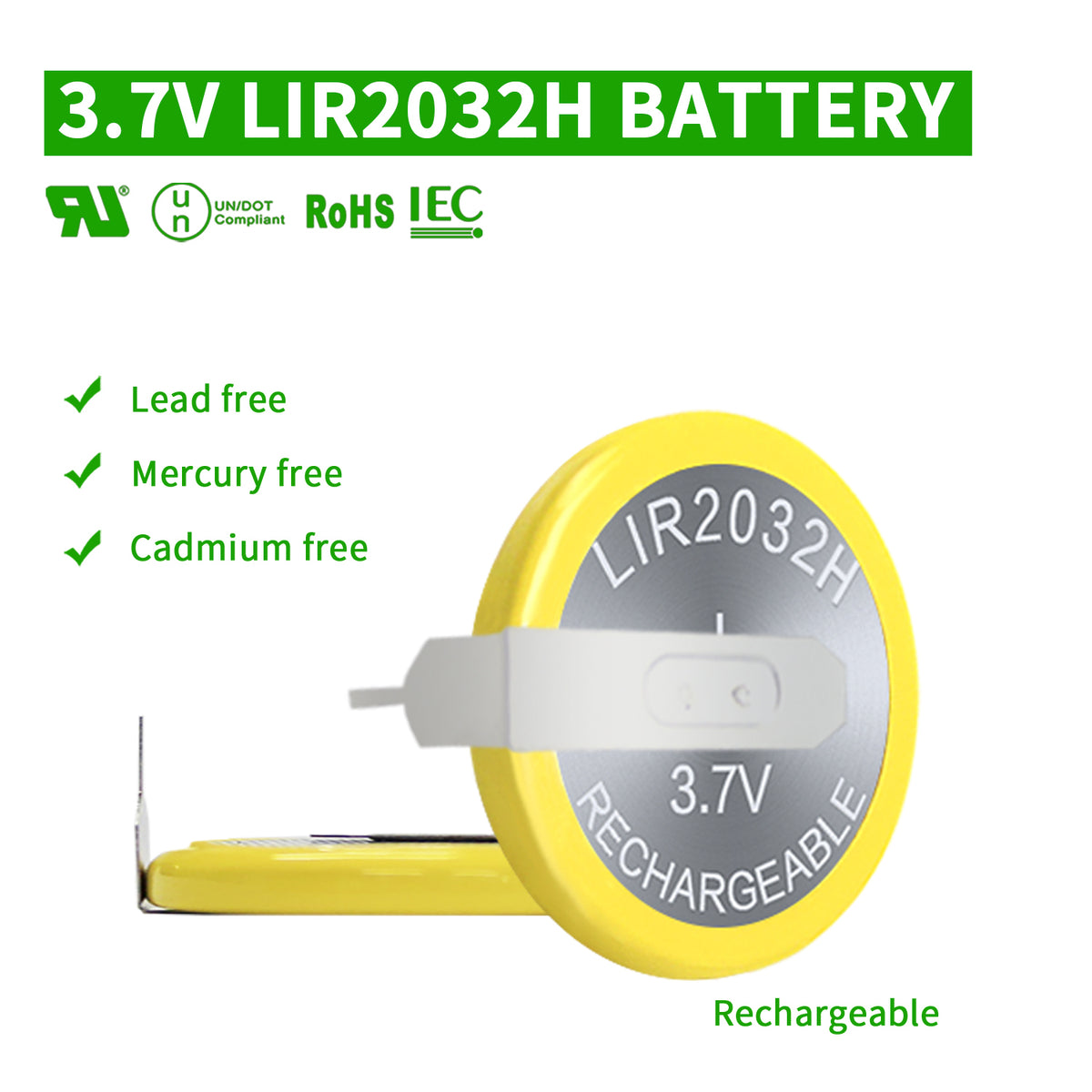 LIR2032H-VBY2 --  3.7V  70mAh