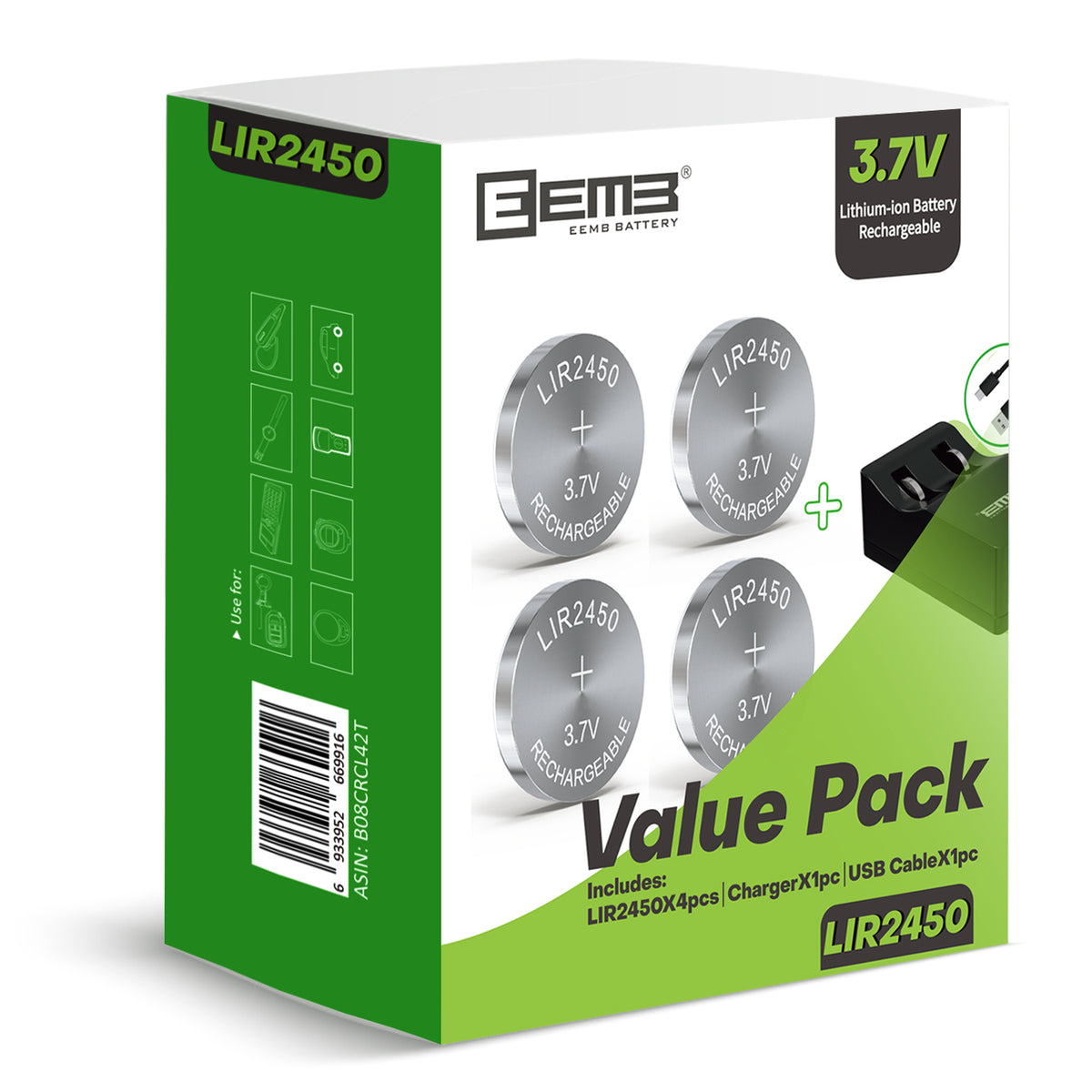 LIR2450 -- 3.7V 120mAh Rechargeable