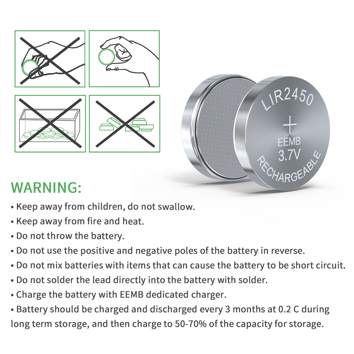 LIR2450 -- 3.7V 120mAh Rechargeable