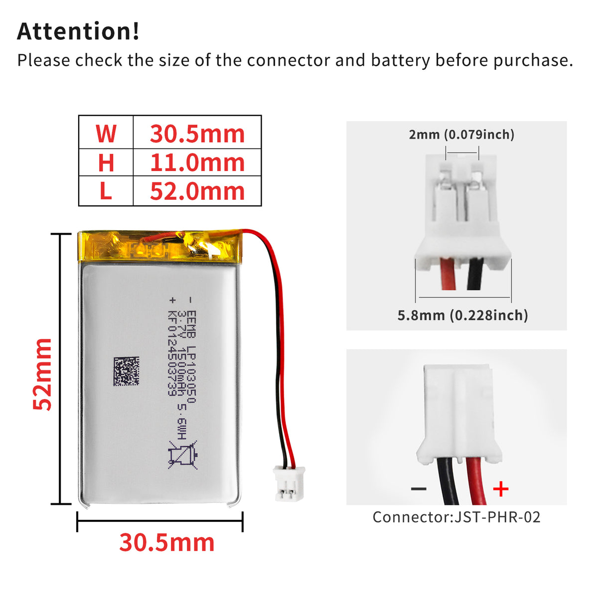LP103050 -- 3.7V 1500mAh