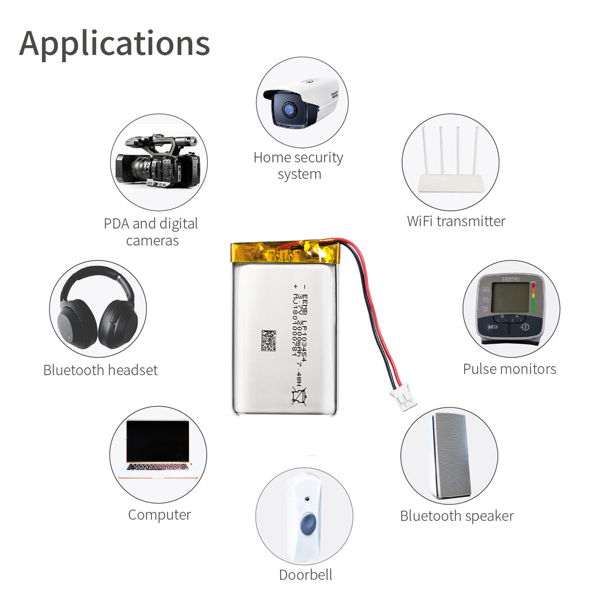 LP103454 -- 3.7V  2000  mAh