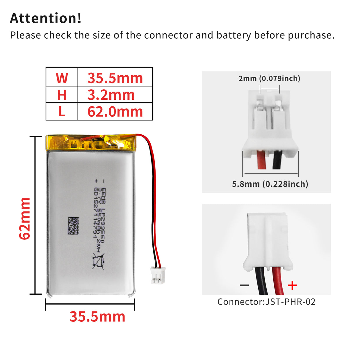 LP293560 -- 3.7V  550mAh