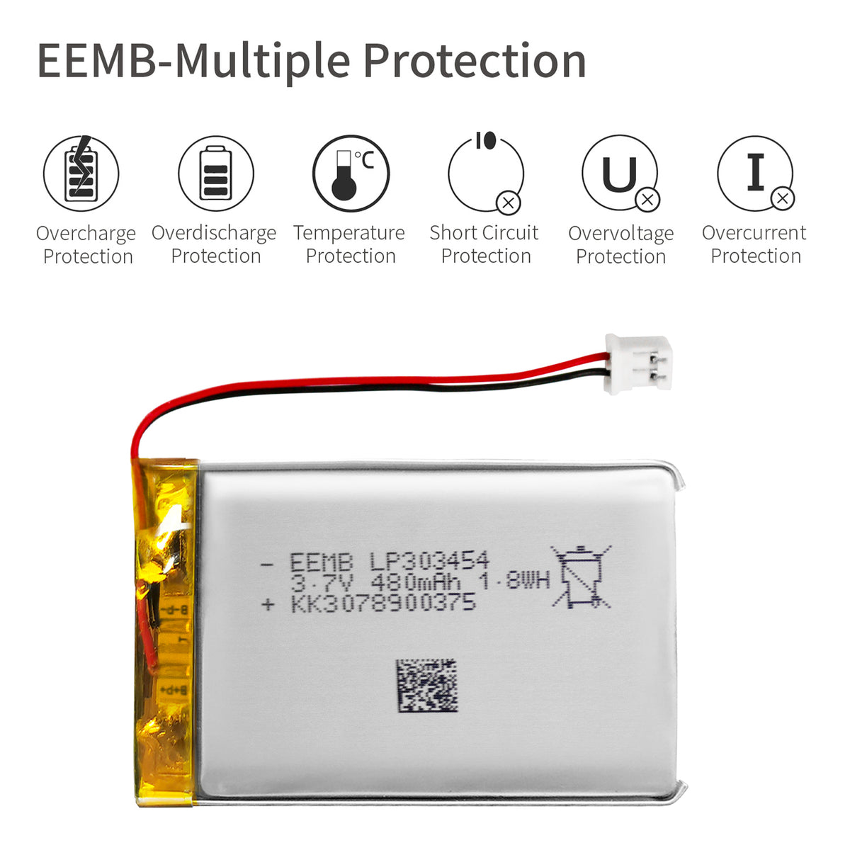 LP303454 -- 3.7V 480mAh