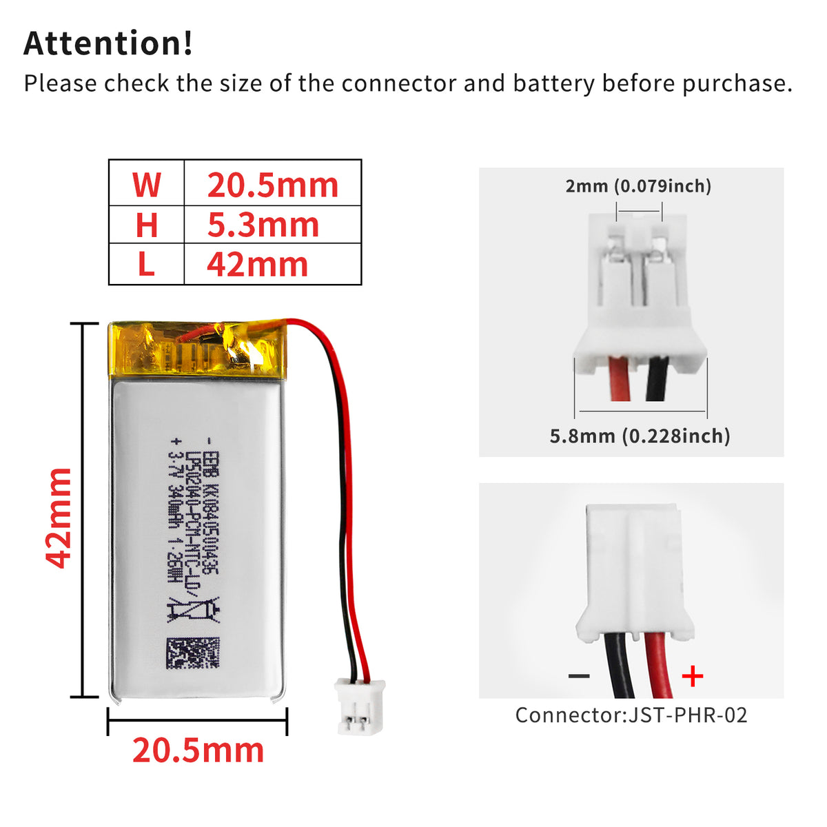 LP502040 -- 3.7V 340mAh