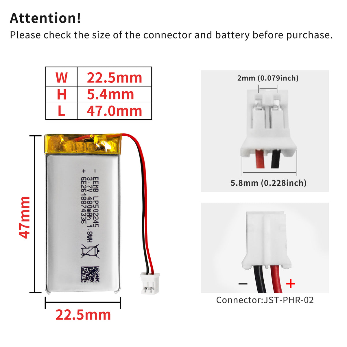 LP502245 -- 3.7V 480mAh