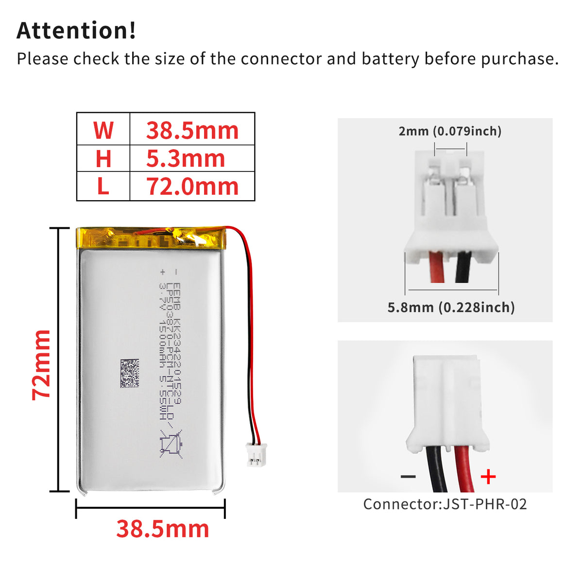 LP503870 -- 3.7V 1500mAh