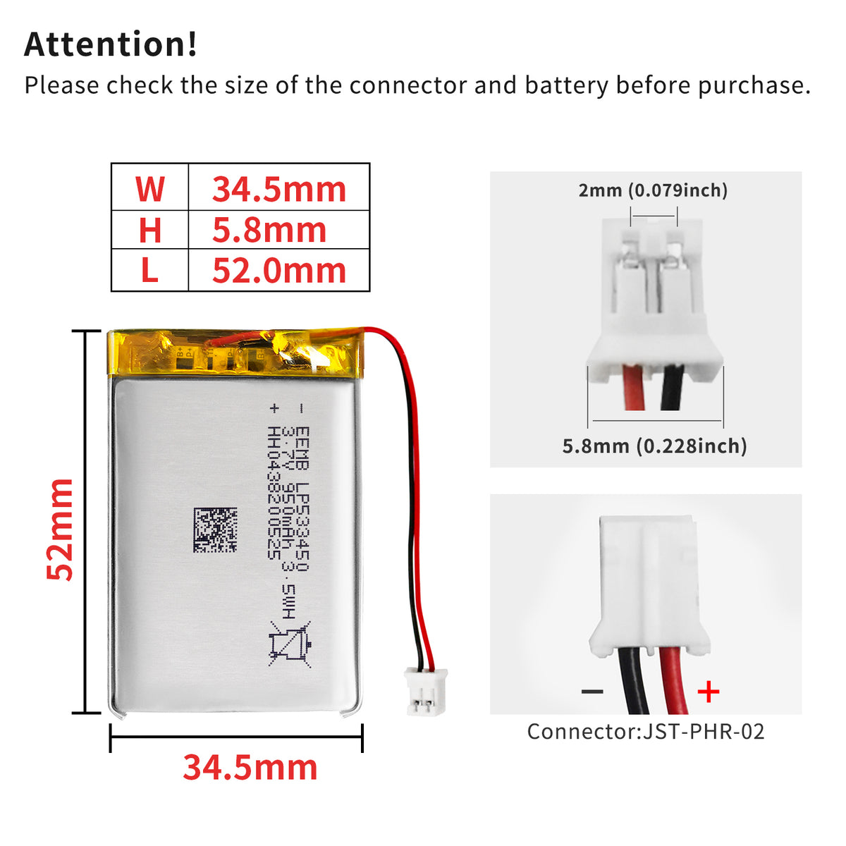 LP533450 -- 3.7V 950mAh