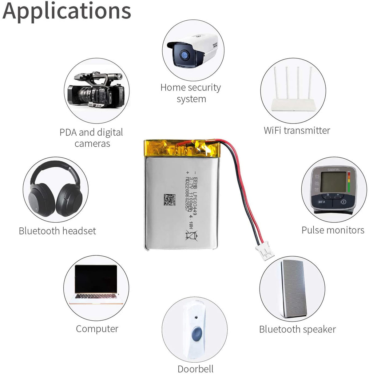LP603449 -- 3.7V  1100  mAh