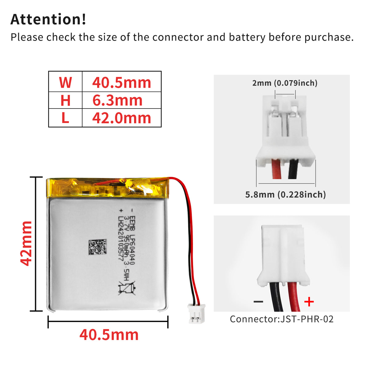 LP604040 -- 3.7V  950mAh