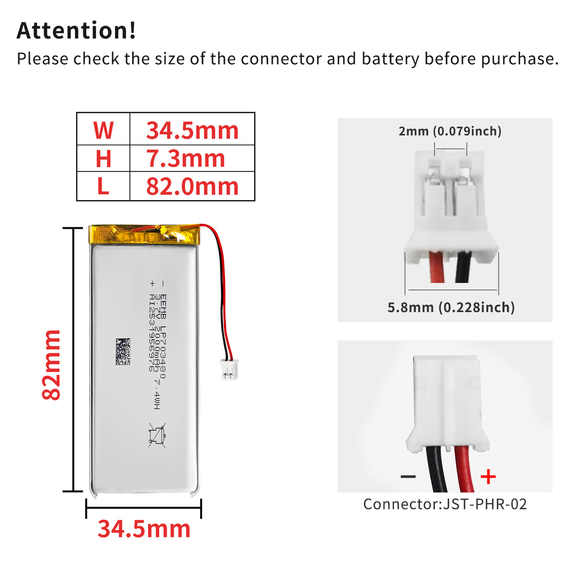 LP703480 -- 3.7V 2000mAh