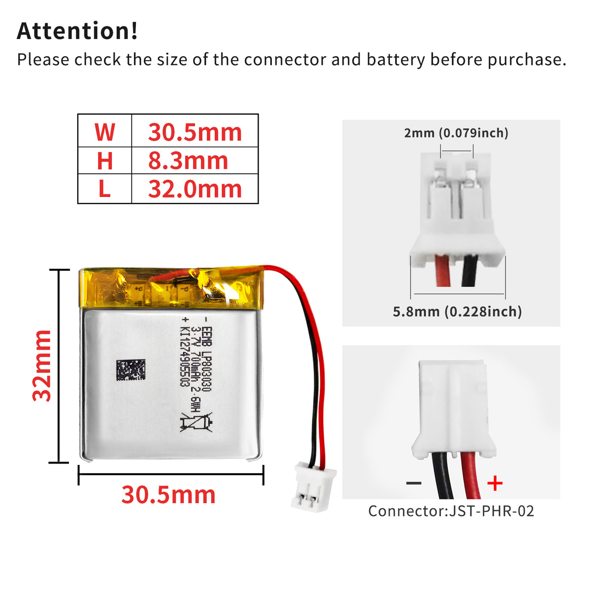 LP803030 -- 3.7V 700mAh