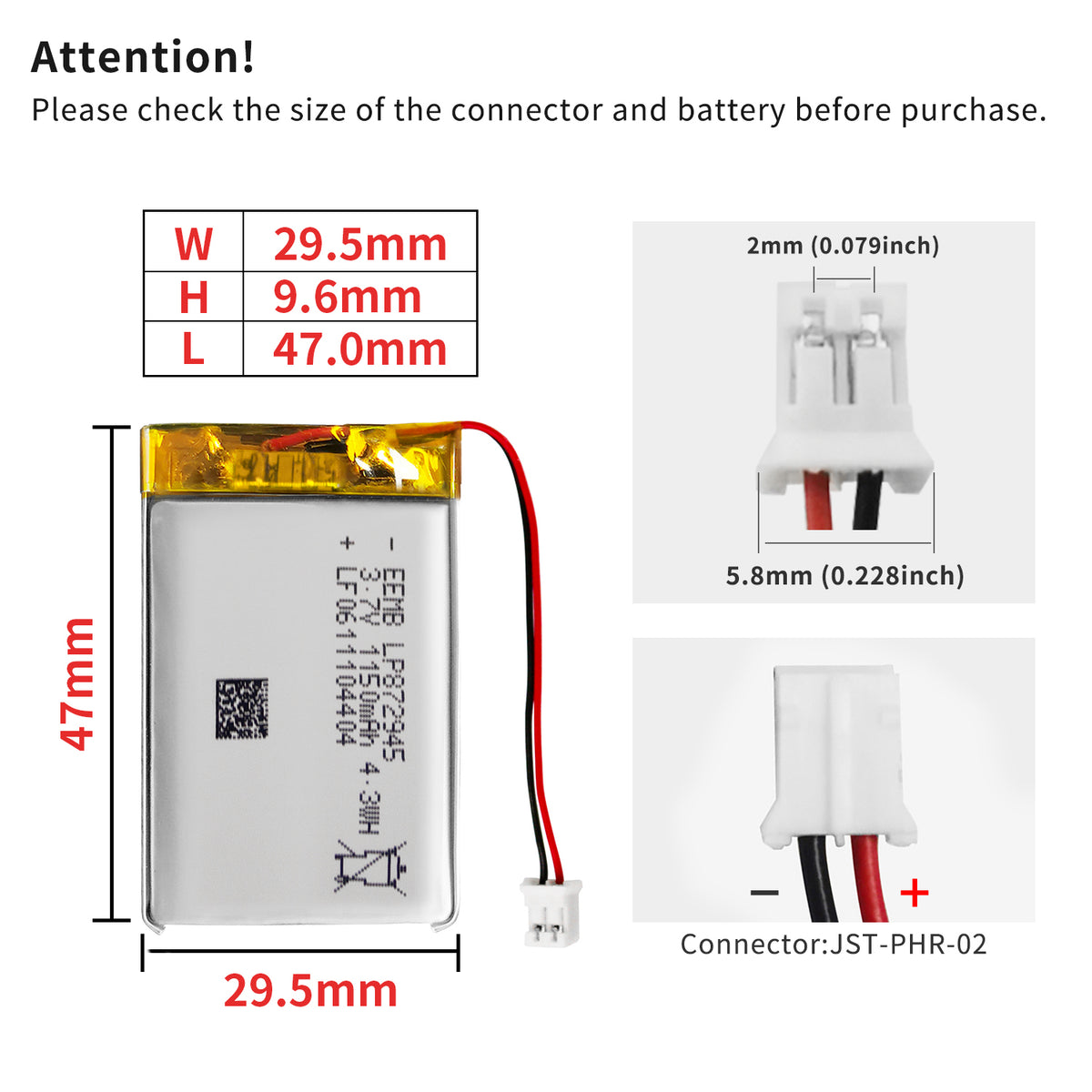LP872945 -- 3.7V 1150mAh
