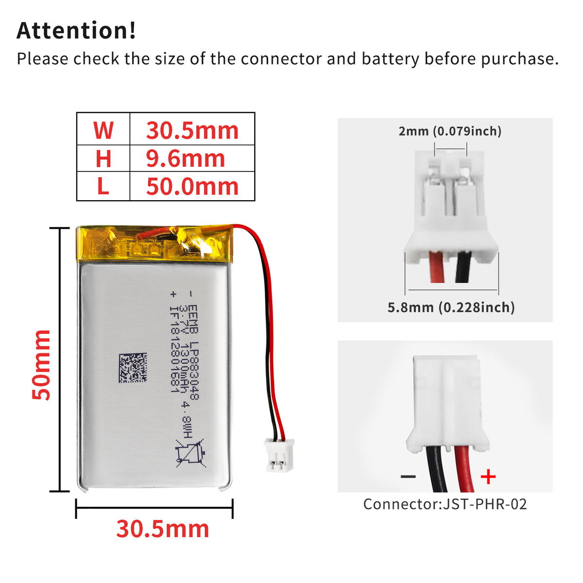 LP883048 -- 3.7V 1300mAh
