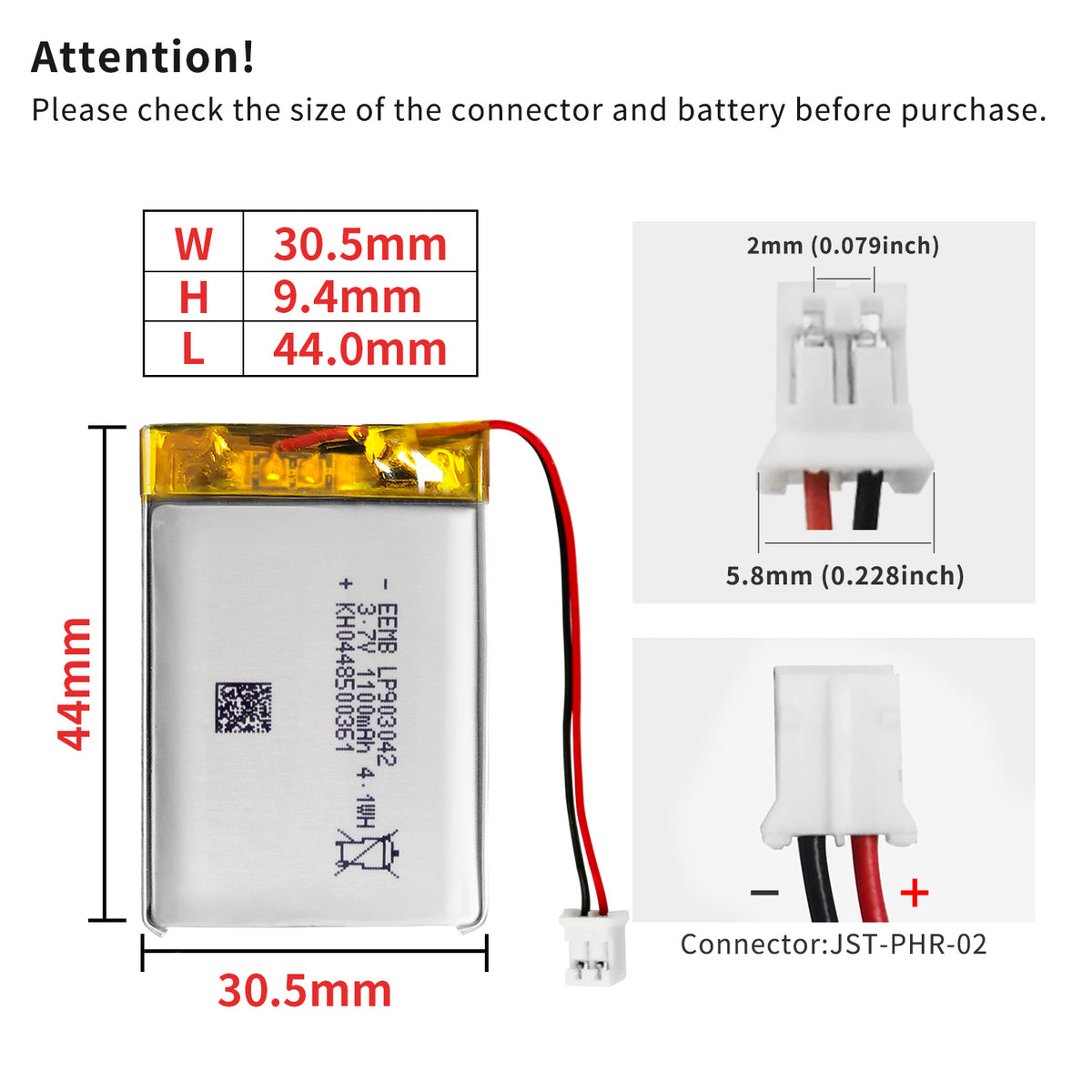 LP903042 -- 3.7V 1100mAh