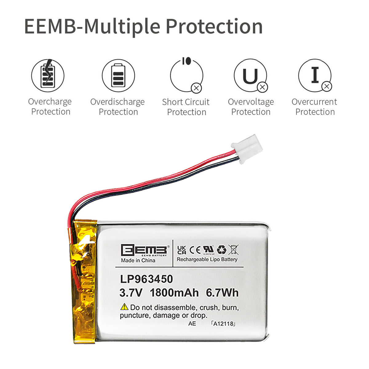 LP963450 -- 3.7V  1800  mAh