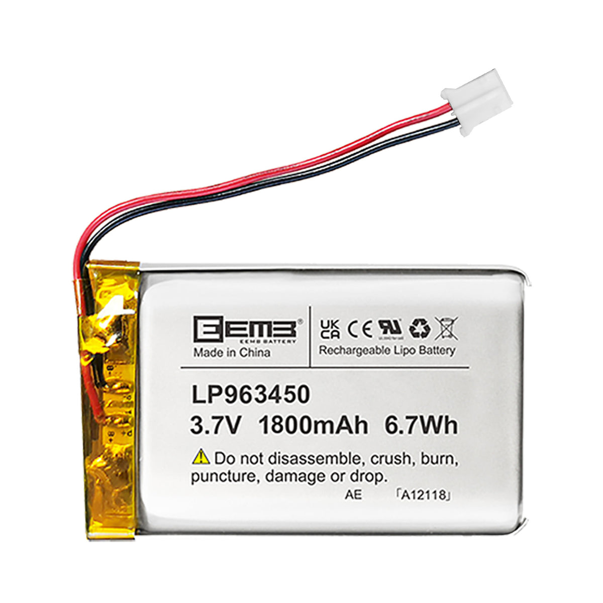 LP963450 -- 3.7V  1800  mAh